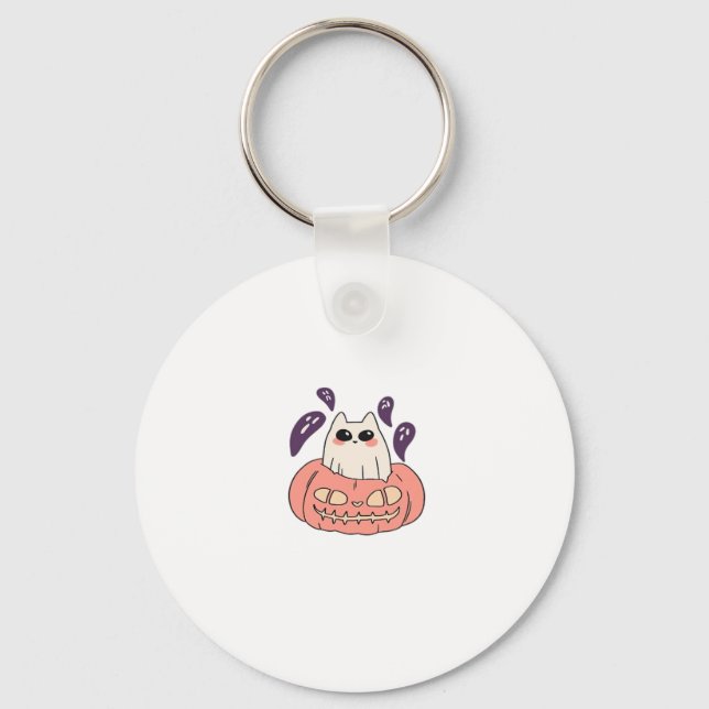 Ghost Kitty in a pumpkin Classic T-Shirt Key Ring (Front)