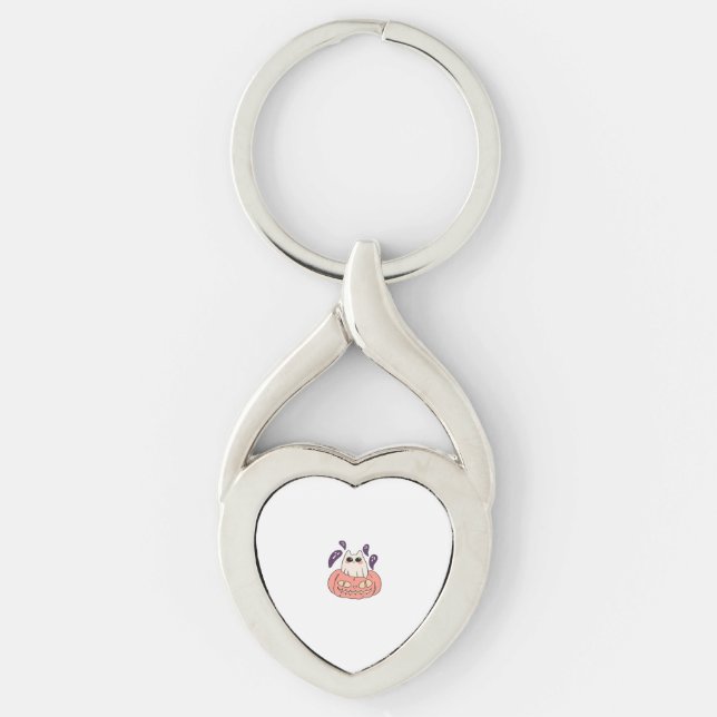 Ghost Kitty in a pumpkin Classic T-Shirt Key Ring (Front)