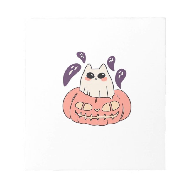 Ghost Kitty in a pumpkin Classic T-Shirt Notepad (Front)