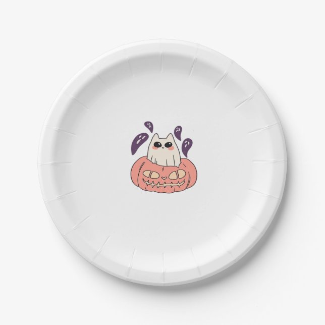 Ghost Kitty in a pumpkin Classic T-Shirt Paper Plate (Front)