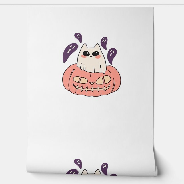 Ghost Kitty in a pumpkin Classic T-Shirt Wallpaper (Unrolling)