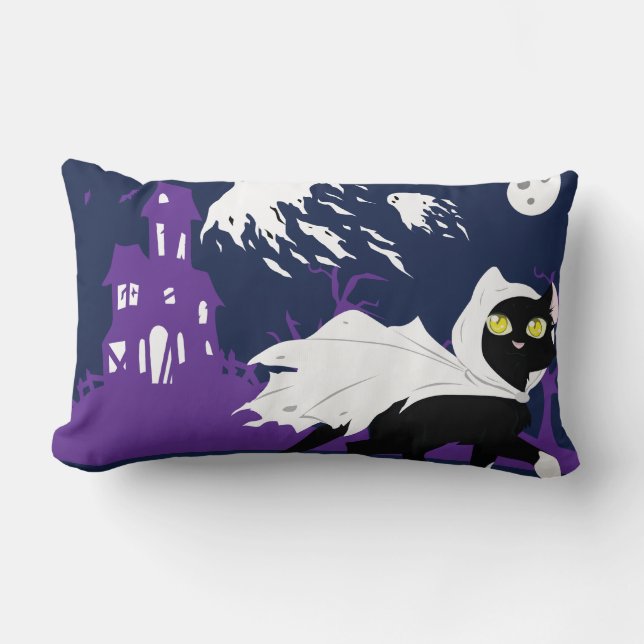 Ghost Kitty Lumbar Cushion (Front)