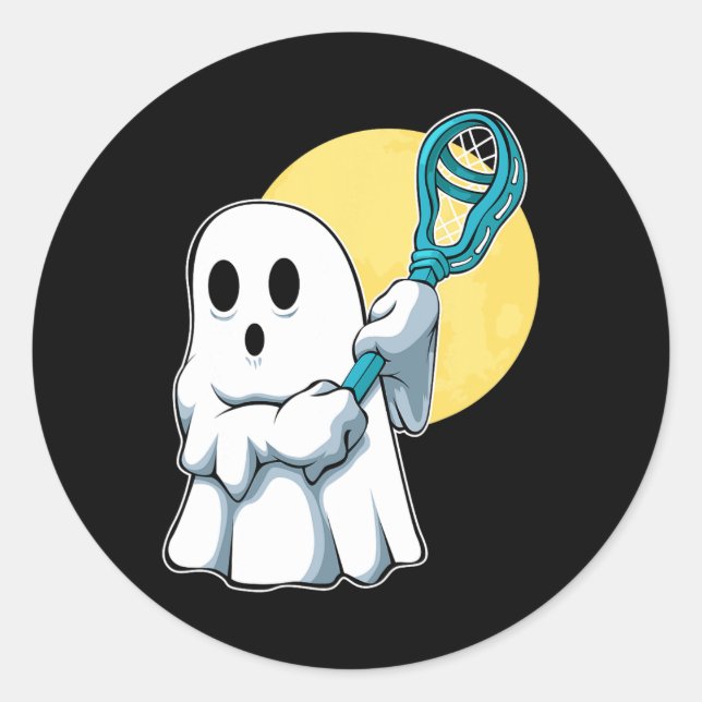 Ghost Lacrosse Player Lazy Halloween Costume Cute  Classic Round Sticker (Front)