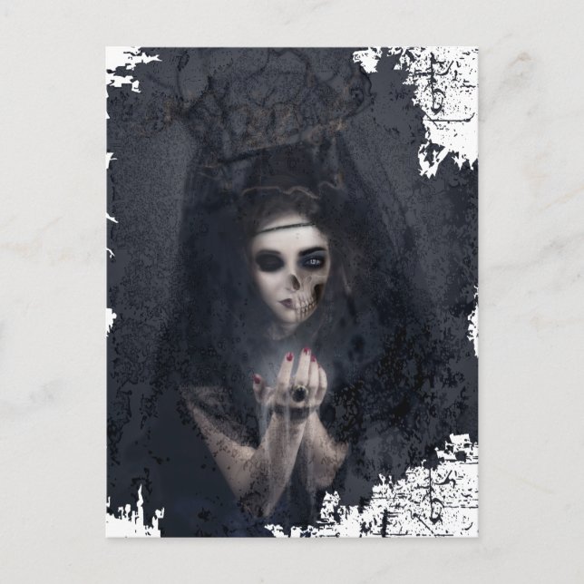 Ghost Lady Haunting Skull Skeleton Postcard (Front)