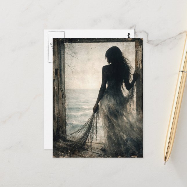 Ghost Lady in Abandoned Beach House Postcard (Front/Back In Situ)