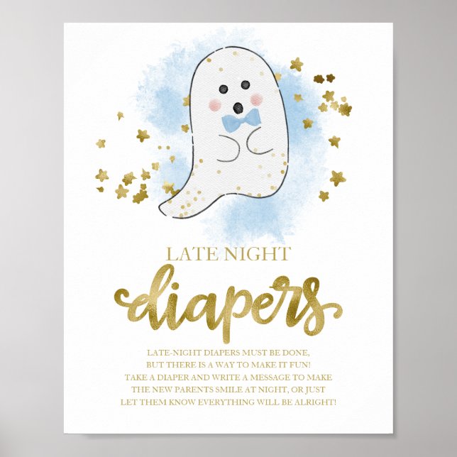 Ghost Late Night Diapers Baby Shower Game Sign (Front)