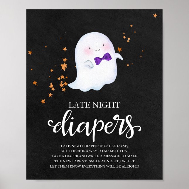 Ghost Late Night Diapers Baby Shower Game Sign (Front)
