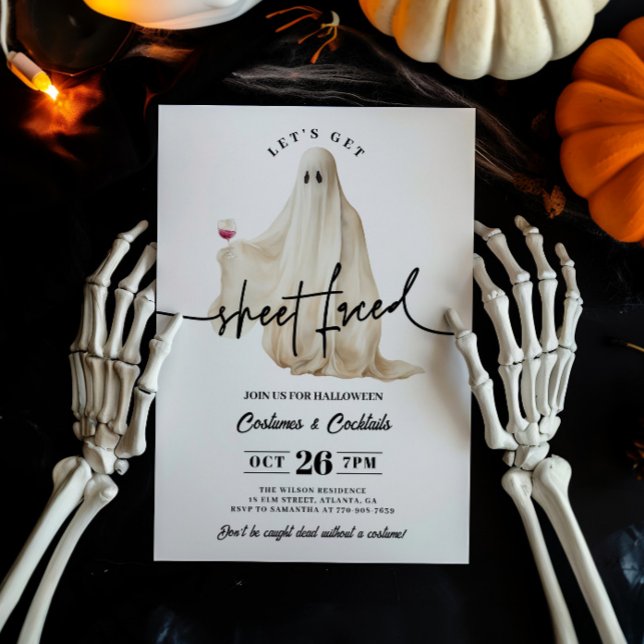 Ghost Let's Get Sheet Faced Funny Halloween Invitation (Creator Uploaded)