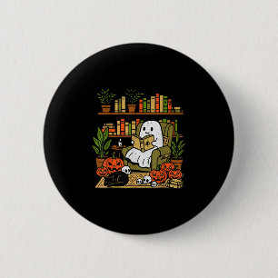 Ghost Library Reading Books Halloween Librarian Te 6 Cm Round Badge