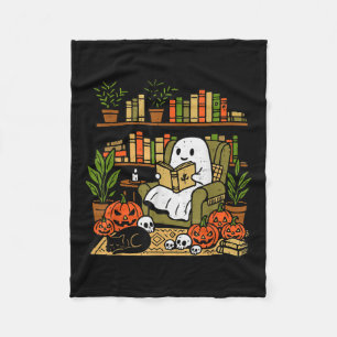 Ghost Library Reading Books Halloween Librarian Te Fleece Blanket
