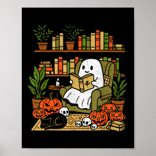 Ghost Library Reading Books Halloween Librarian Te Poster