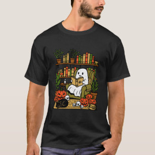 Ghost Library Reading Books Halloween Librarian Te T-Shirt