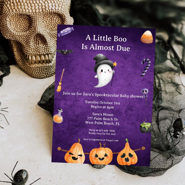 Ghost Little Boo Almost Due Halloween Baby Shower Invitation (Creator Uploaded)