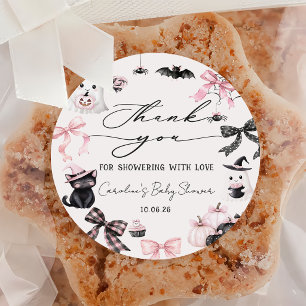 Ghost Little Boo Is Due Halloween Baby Shower Classic Round Sticker