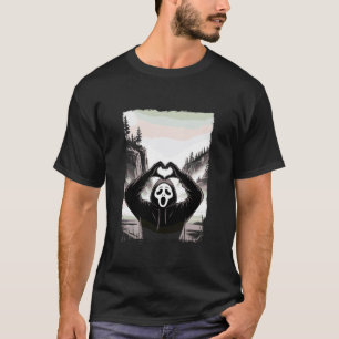 Ghost Mask Heart Hands in Wilderness Halloween Art T-Shirt