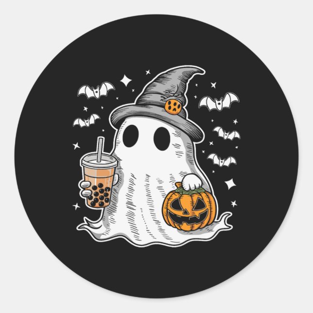 Ghost Milktea Ghost Drinking Bubble Tea  Classic Round Sticker (Front)