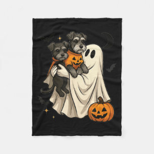 Ghost Miniature Schnauzer Dog Halloween Fleece Blanket