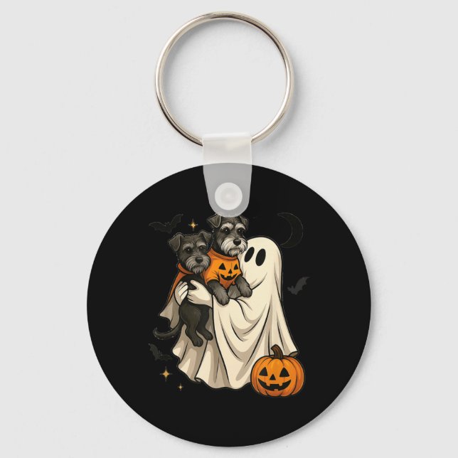 Ghost Miniature Schnauzer Dog Halloween Key Ring (Front)