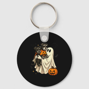 Ghost Miniature Schnauzer Dog Halloween Key Ring