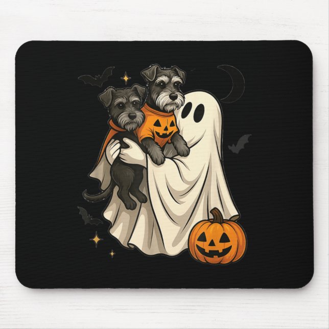 Ghost Miniature Schnauzer Dog Halloween Mouse Pad (Front)