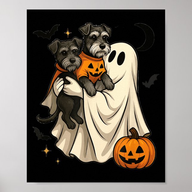 Ghost Miniature Schnauzer Dog Halloween Poster (Front)