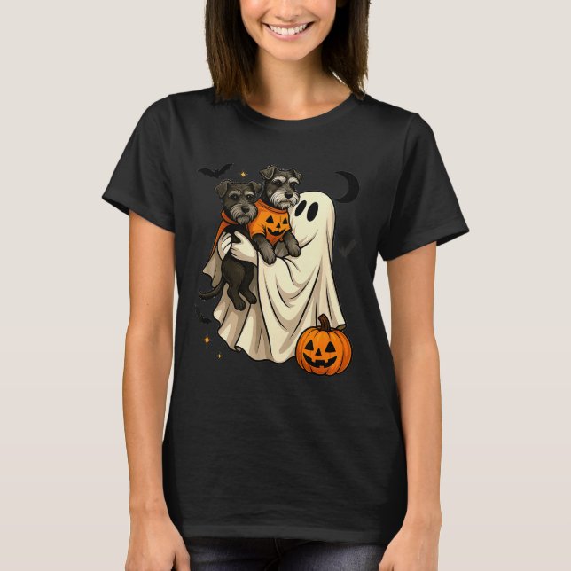 Ghost Miniature Schnauzer Dog Halloween  T-Shirt (Front)