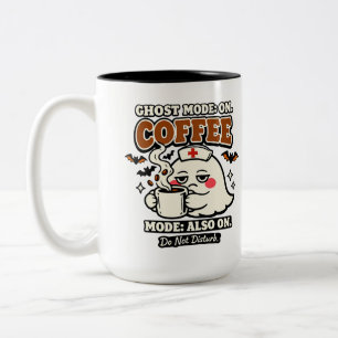 Ghost Mode On Coffee Mode Also On Halloween Nurse Two-Tone Coffee Mug