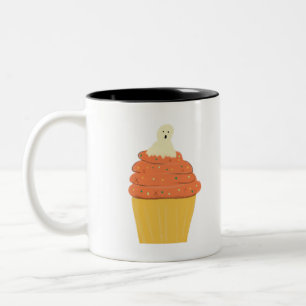 Ghost Modern Pumpkin Frosting Cupcake Halloween Two-Tone Coffee Mug