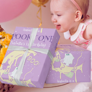 Ghost Moon Boo Spooky Scary One Halloween Birthday Wrapping Paper