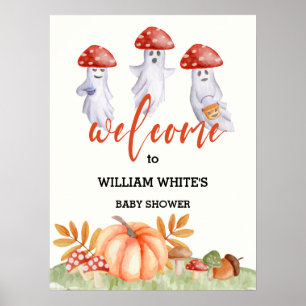 Ghost Mushroom Halloween Baby Shower Welcome Sign 