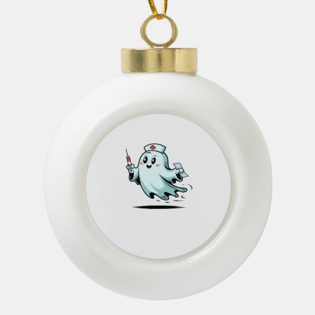 ghost nurse Classic T-Shirt_2 Ceramic Ball Christmas Ornament (Front)