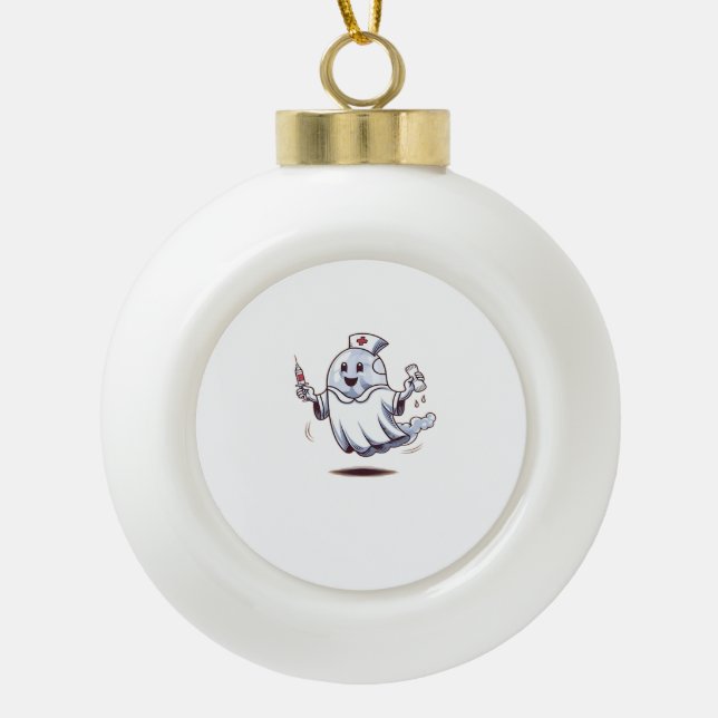 ghost nurse Classic T-Shirt Ceramic Ball Christmas Ornament (Front)