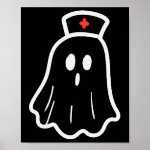 Ghost Nurse Halloween Costume Retro Fall Scrub Top Poster