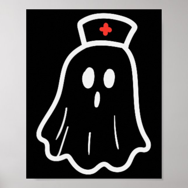 Ghost Nurse Halloween Costume Retro Fall Scrub Top Poster (Front)