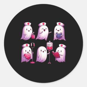 Ghost Nurse Halloween Crew Funny Scrub Er Rn Nursi Classic Round Sticker