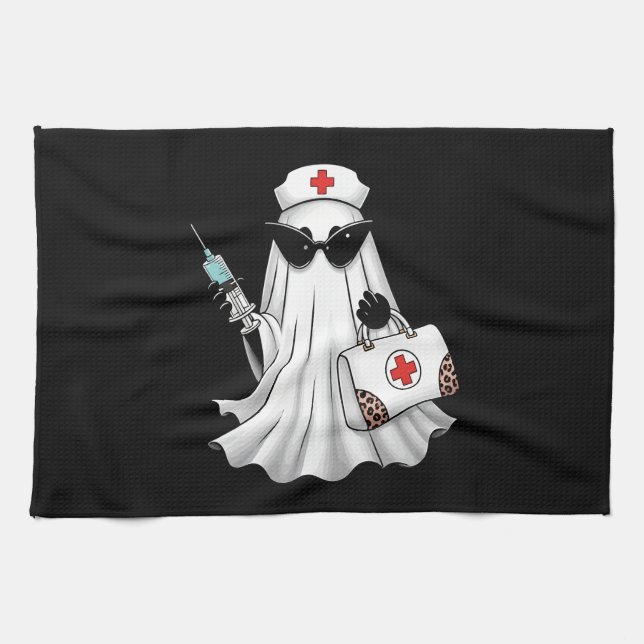 Ghost Nurse Halloween Tea Towel (Horizontal)