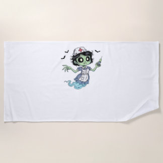 Ghost Nurse  Spookily Caring and Whimsically Haunt Beach Towel