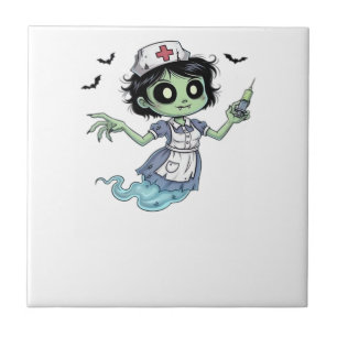 Ghost Nurse Spookily Caring and Whimsically Haunt Ceramic Tile
