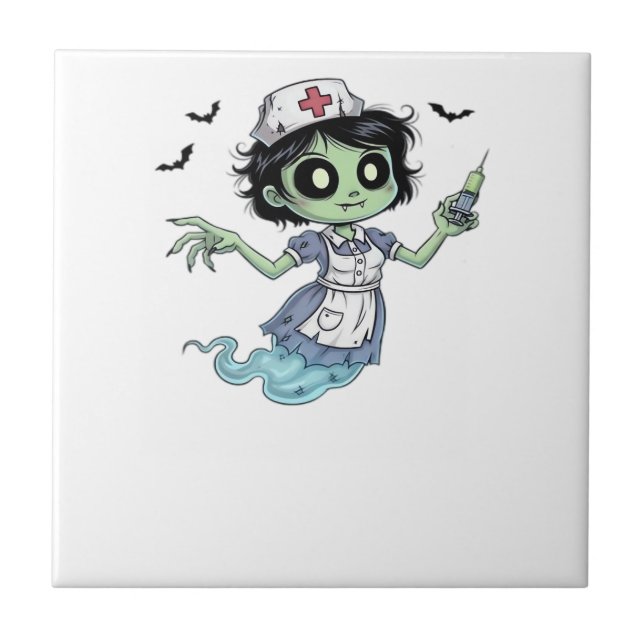 Ghost Nurse  Spookily Caring and Whimsically Haunt Ceramic Tile (Front)