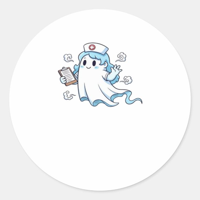 Ghost Nurse  Spookily Caring and Whimsically Haunt Classic Round Sticker (Front)