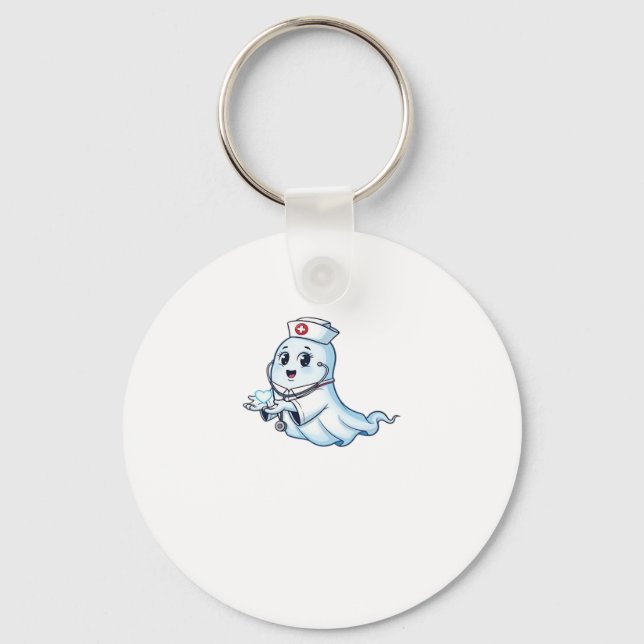 Ghost Nurse  Spookily Caring and Whimsically Haunt Key Ring (Front)