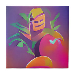 Ghost of a mango popsicle abstract digital art  ceramic tile