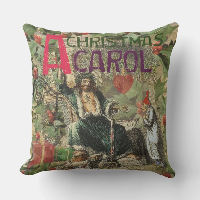 Ghost of Christmas Present Illustration Scrooge Cushion (Front)