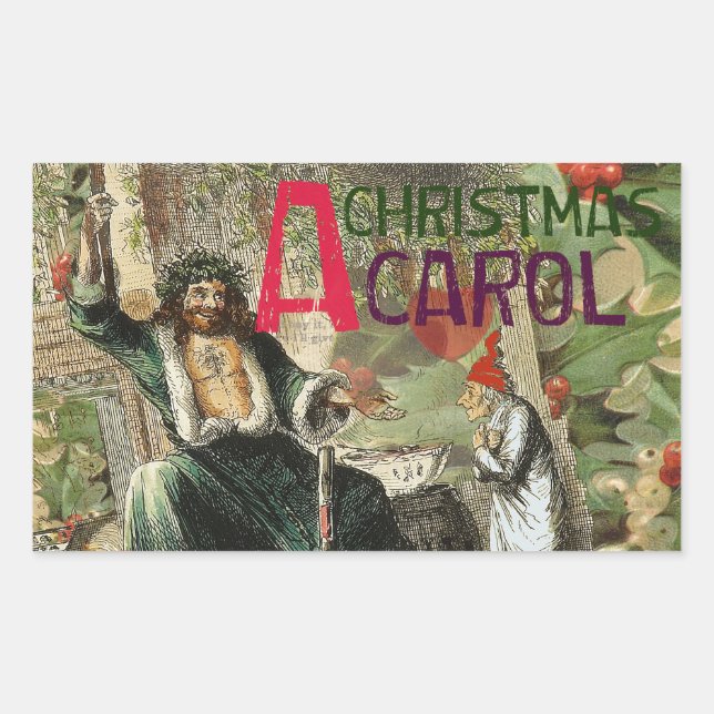 Ghost of Christmas Present Illustration Scrooge Rectangular Sticker (Front)