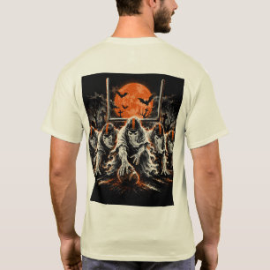 Ghost Offensive Line Halloween Football Art T-Shirt