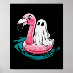 Ghost On A Pool Funny Spooky Summer Summerween Wom Poster