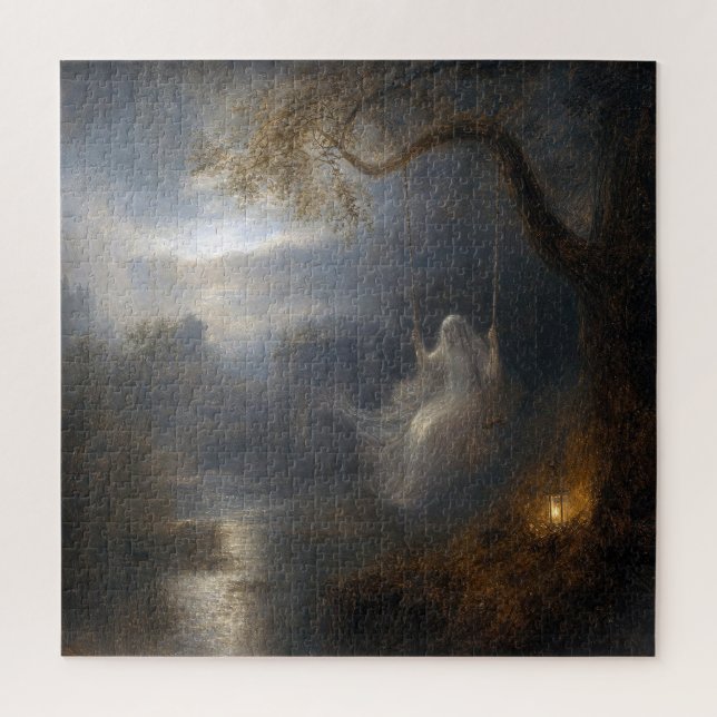Ghost on a Tree Swing in Moonlight Jigsaw Puzzle (Vertical)