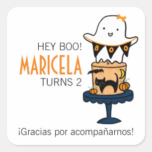 Ghost on Halloween Cake Square Sticker