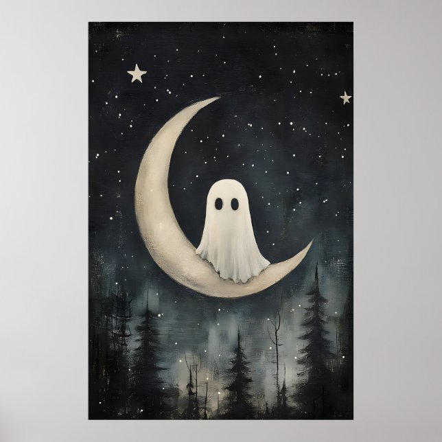 Ghost On Moon Print, Spooky Gothic Forest, Dark Poster (Front)