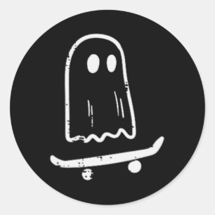 Ghost On Skateboard Fun Retro Halloween Costume Bo Classic Round Sticker